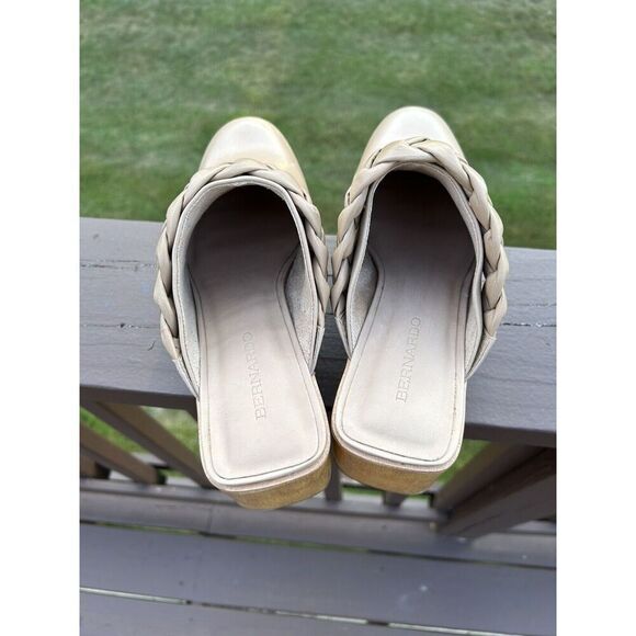Bernardo Sand Brown Leather Braided Heeled Clogs Saffia 8.5 M New Mule - Picture 5 of 13